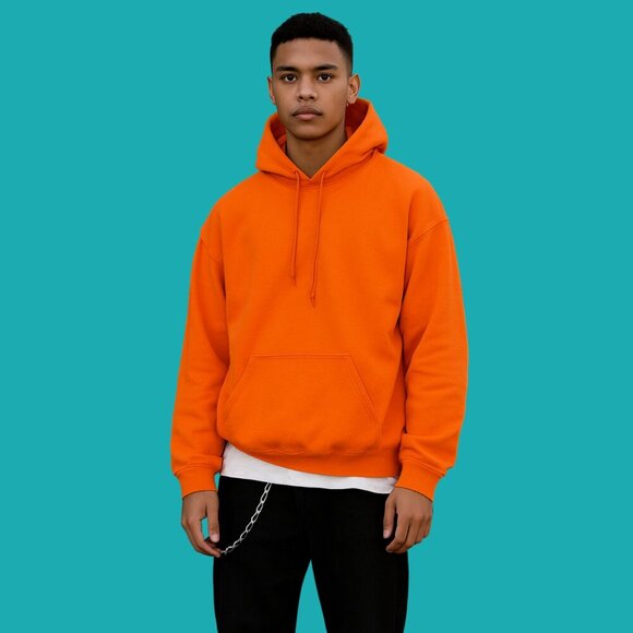 Vintage-Style Gildan Heavy Blend Orange Hoodie – Unisex Size L (Bold Streetwear) - Picture 2 of 8